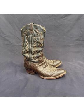 Vintage Men’s Two-Tone Brown/Black Leather Cowboy Boots Size 9.5